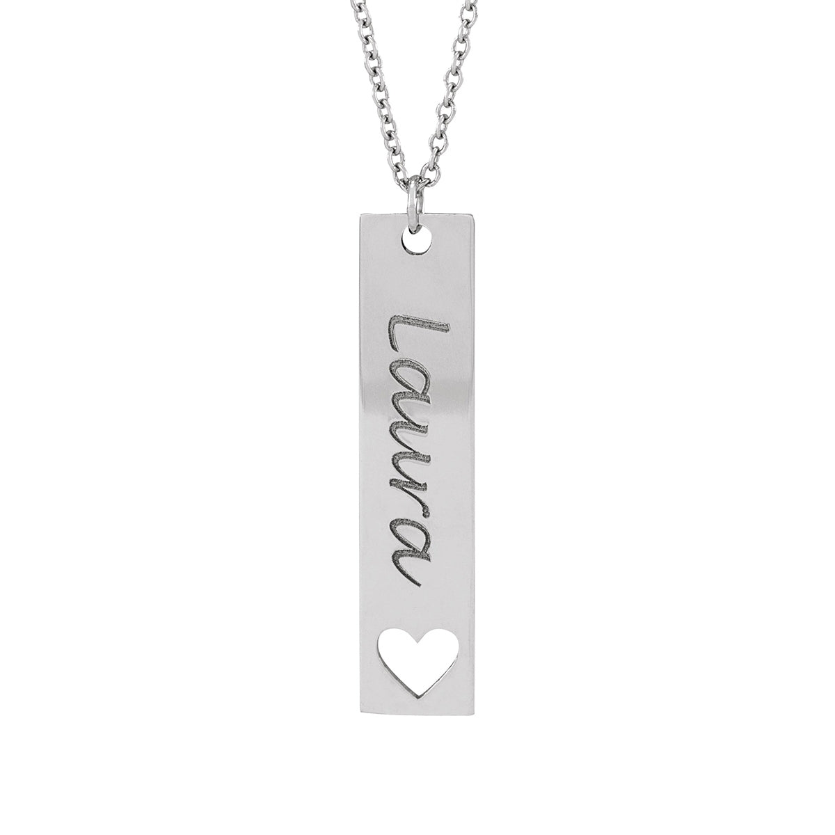 Engravable Vertical Bar Heart Pendant in Sterling Silver front view