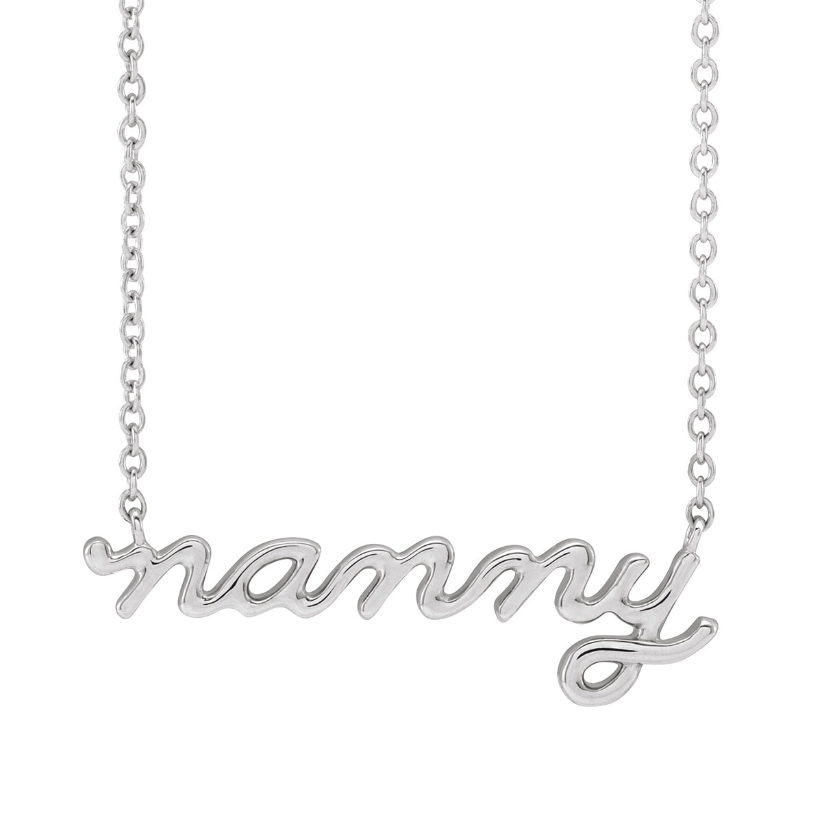 Nanny Script Necklace in Sterling Silver