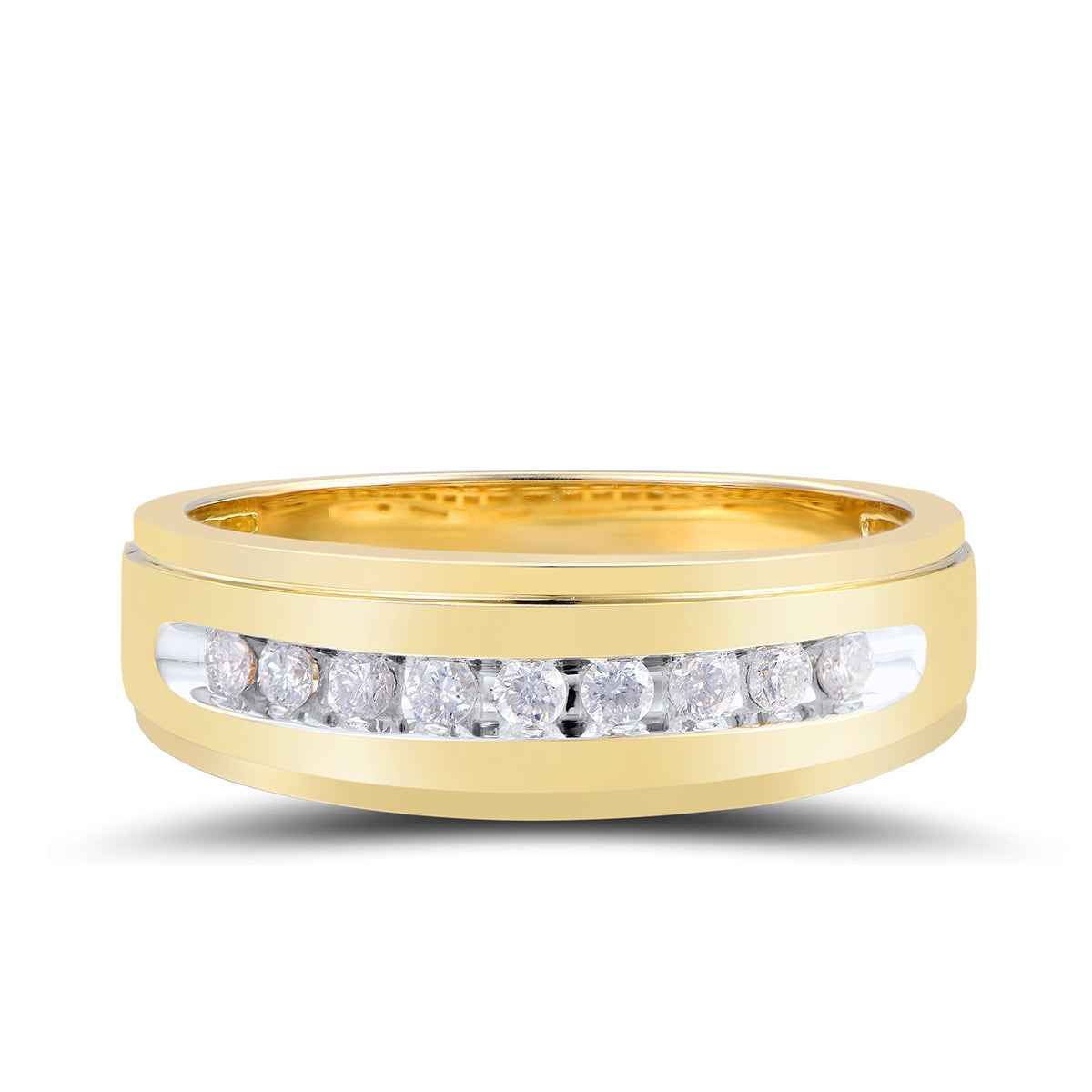 1/4 ct. tw. Men's Round Brilliant Diamond Wedding Band with Polished Center & Polished Step-Edge Sides in 10K Yellow Gold
