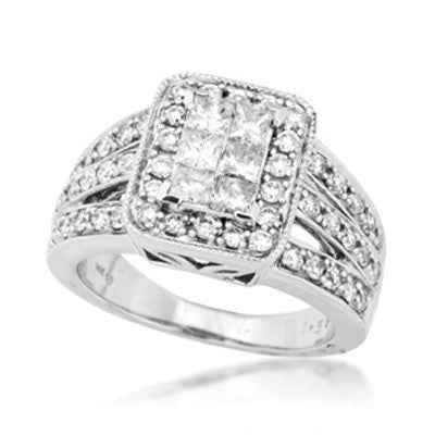 Cluster Diamond Halo Engagement Ring in White Gold