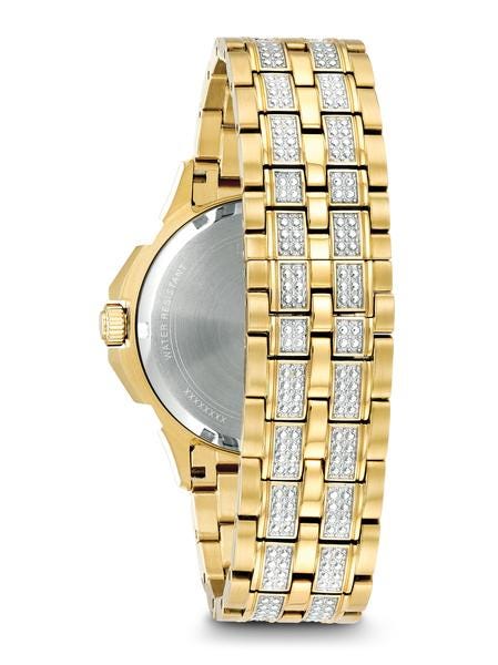 Bulova Crystal Collection Men's Embellished Watch with Multifunction Movement in Gold-Tone Stainless Steel close-up detail