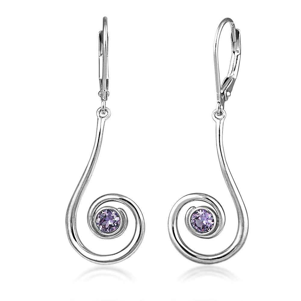 Created Round Alexandrite Swirl Dangle Earrings in Sterling Silver