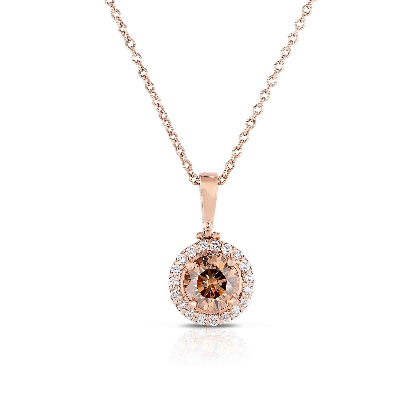 7/8 ct. tw. fancy colored and white round brilliant diamond halo pendant in 14K pink gold