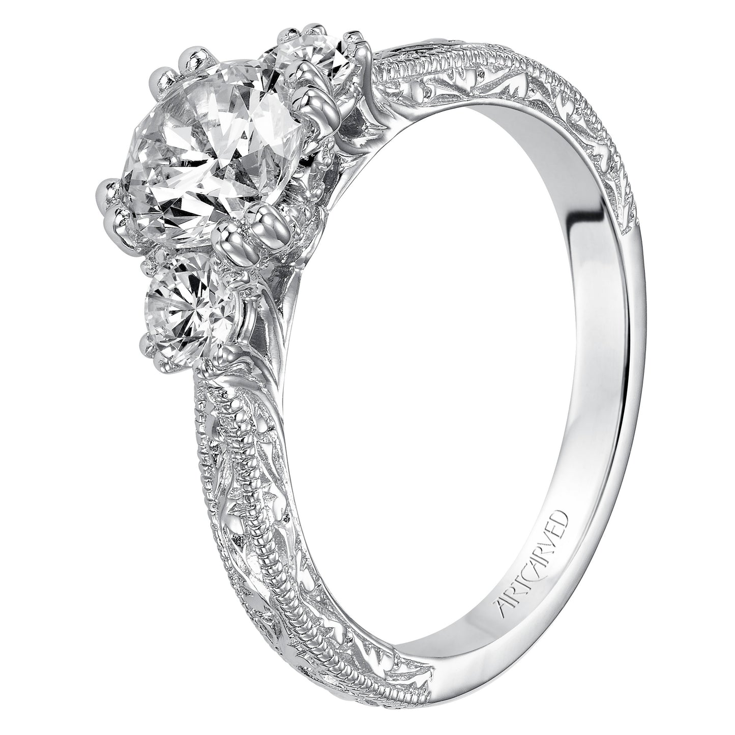 ArtCarved Vintage 1/3 ct. tw. Round Diamond Semi-Mount Engagement Ring with Milgrain and Filigree Detailing in 14K full view