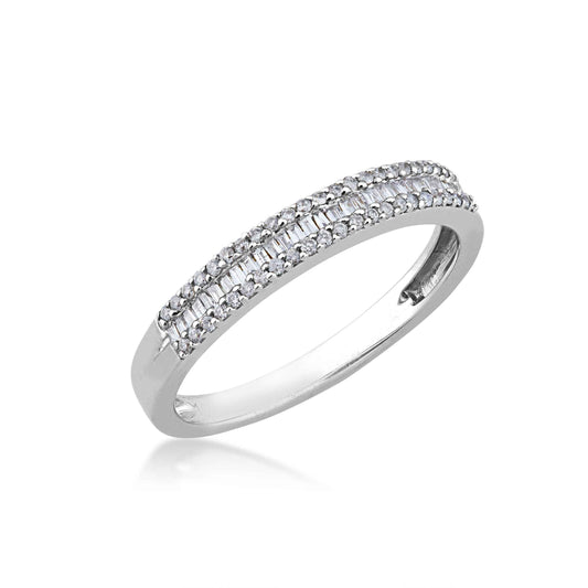 1/4 ct. tw. Round Brilliant and Baguette Diamond Anniversary Band in 10K White Gold front view