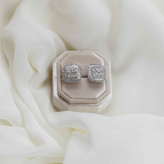 Fairytale Diamonds 1 ct. tw. Diamond Cluster Earrings in 10K White Gold close-up detail