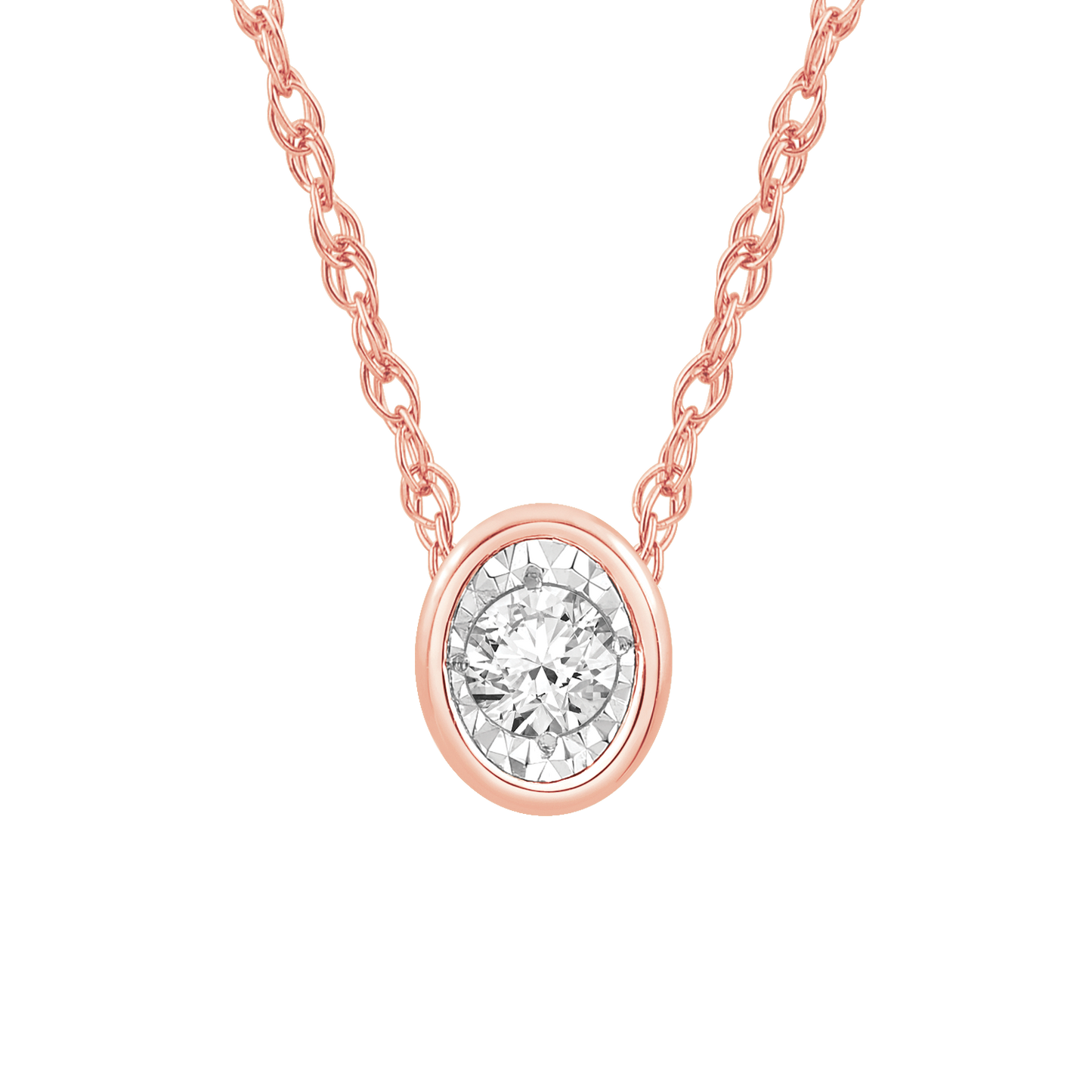 1/10 ct. tw. Oval Bezel Pendant with Miracle Plating in 10K Pink Gold