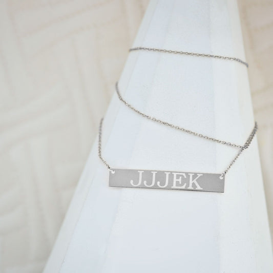 Engravable Fashion Layering Bar Necklace in 10K White Gold front view