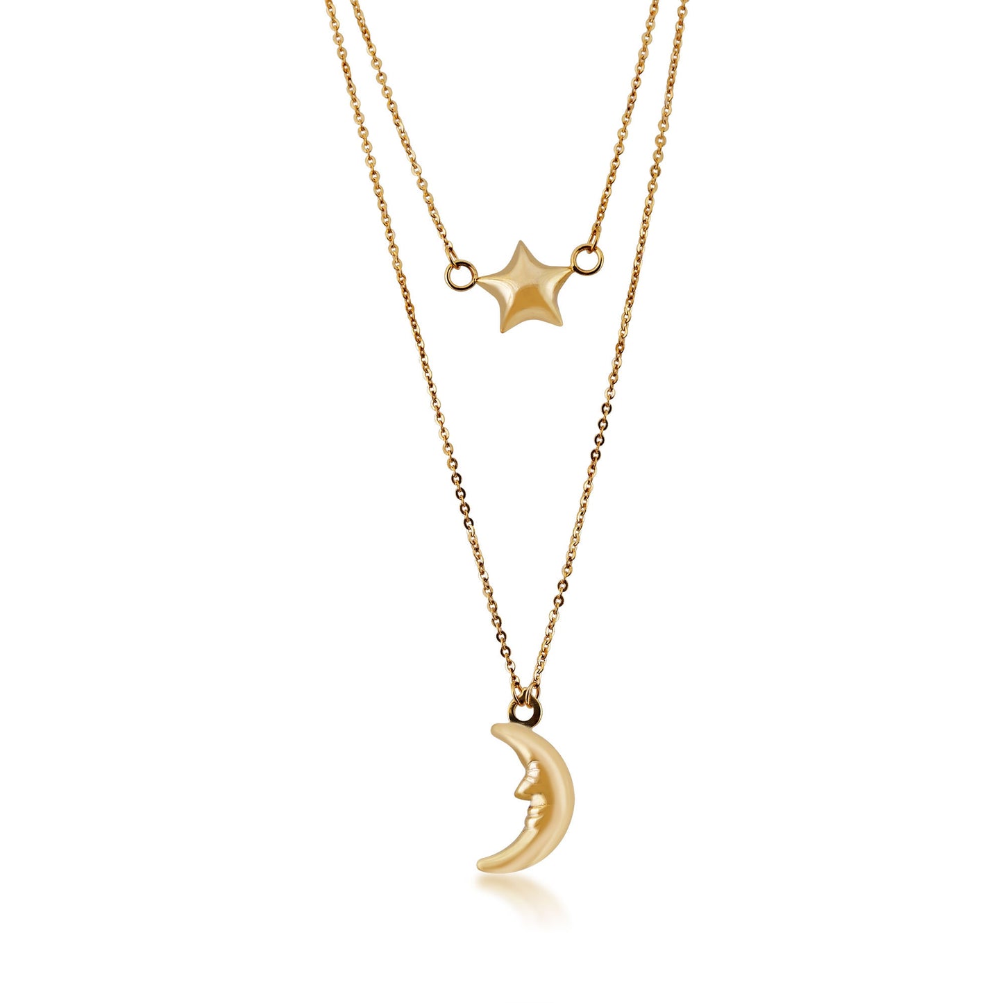 Moon and Stars Ladies' Layered Necklace in 10K Yellow Gold