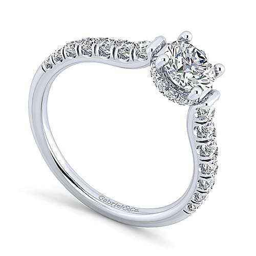 Gabriel & Co. .48 ct. Round Semi-Mount Engagement Ring with Drop Halo Design in 14K White Gold close-up detail