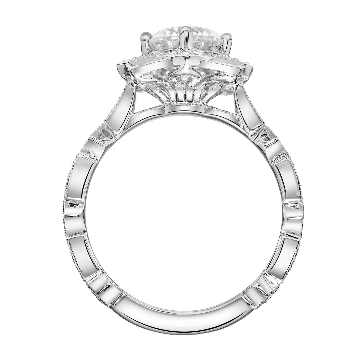 ArtCarved Vintage 1/3 ct. tw. Diamond Square Halo Accent Semi-Mount Engagement Ring with Milgrain Detailing close-up detail