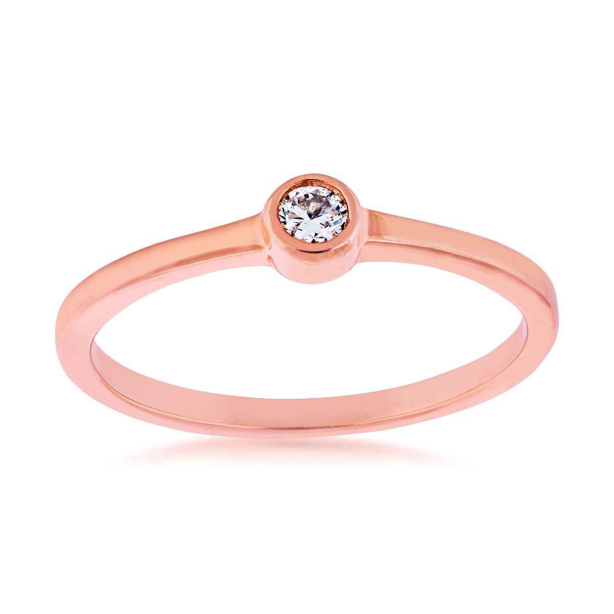 1/10 ct. tw. Round Bezel Set Diamond Stackable Ring in 10K Pink Gold