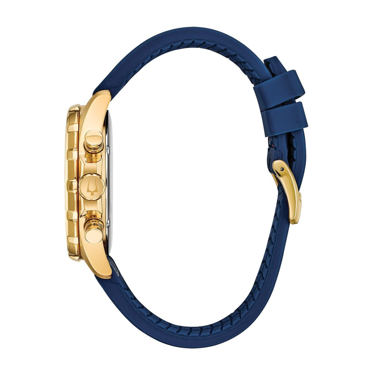 Bulova Men's Marine Star Gold-Tone Stainless Steel Watch with Blue Dial & Blue Leather Strap front view