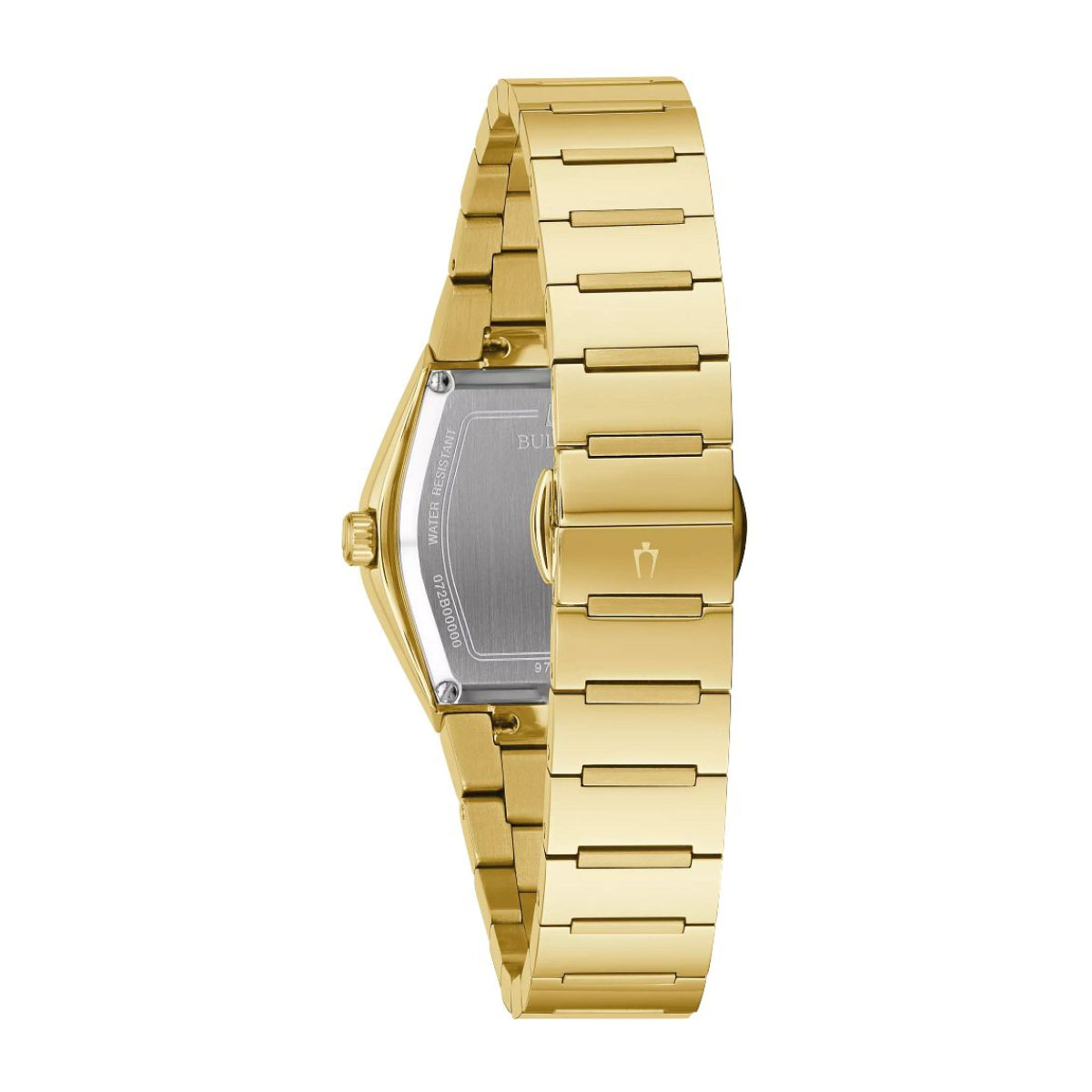 Bulova Ladies' Gemini Gold-Tone Stainless Steel Watch with Black Dial front view