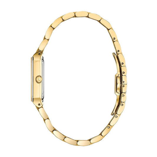 Bulova Ladies' Quadra Gold-Tone Stainless Steel Watch with Champagne Dial front view