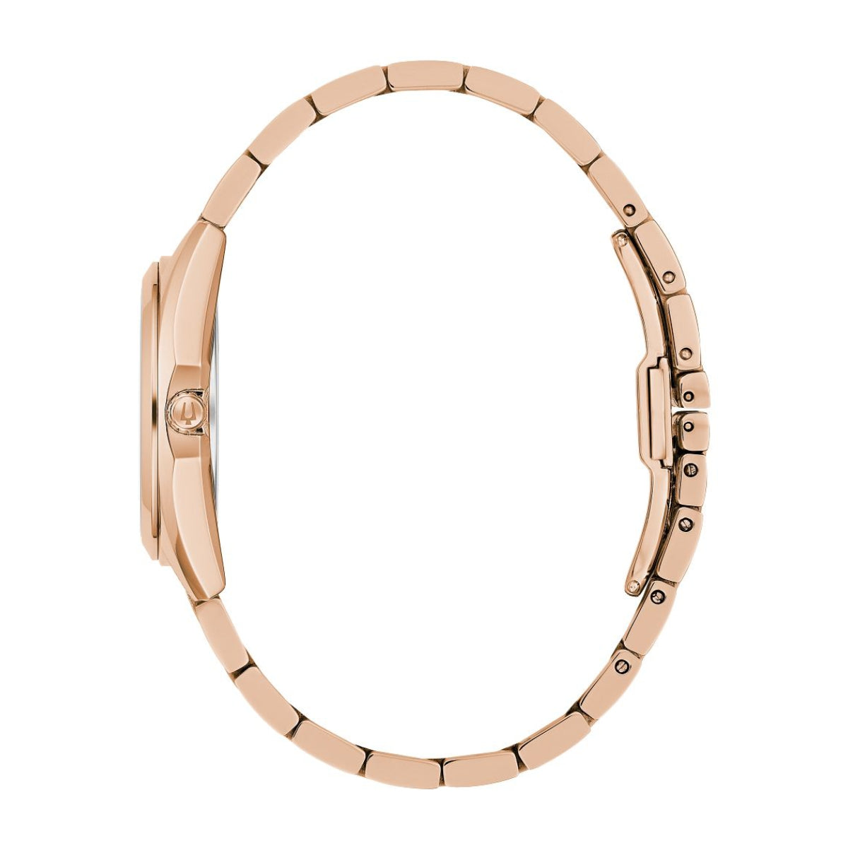 Bulova Ladies' Surveyor Pink Gold-Tone Stainless Steel Watch with Black Dial front view