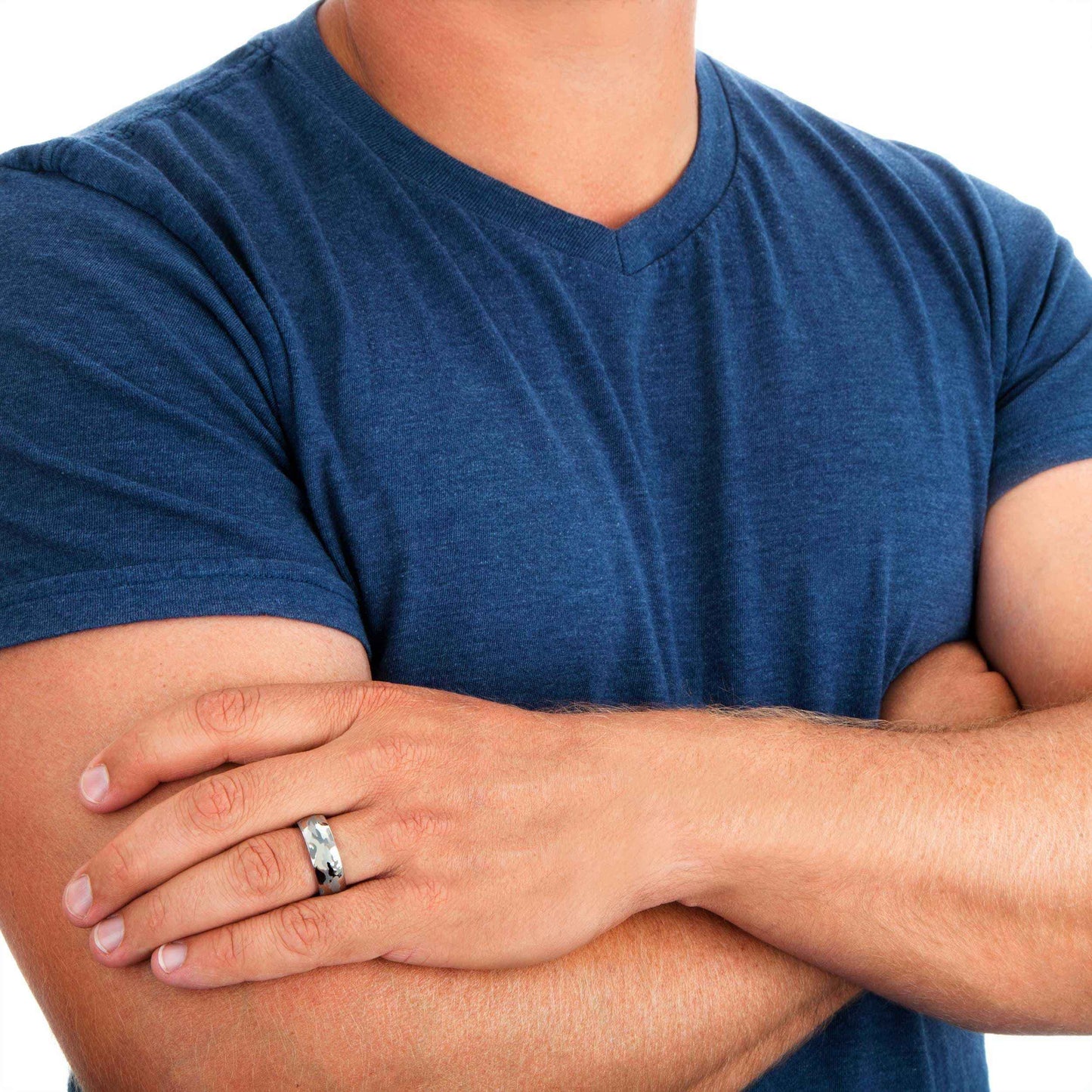 Mens Camo Cobalt Wedding Ring close-up detail