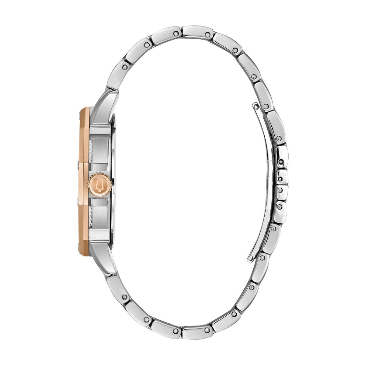 Bulova Men's Octava Two-Tone White & Pink Stainless Steel Watch with Crystal Pave Dial front view