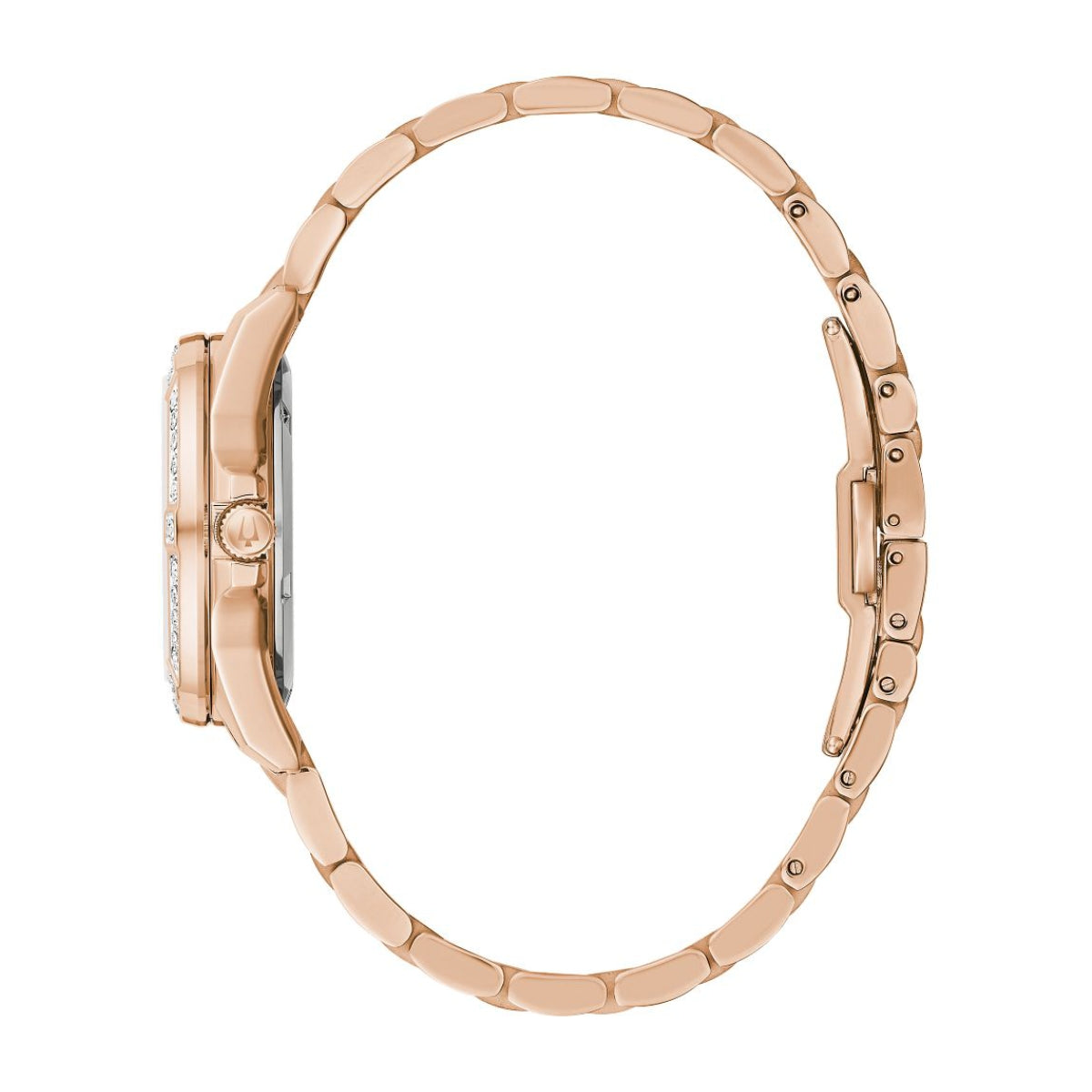 Bulova Ladies' Marine Star Pink Gold-Tone Stainless Steel Watch with Mother of Pearl Dial front view
