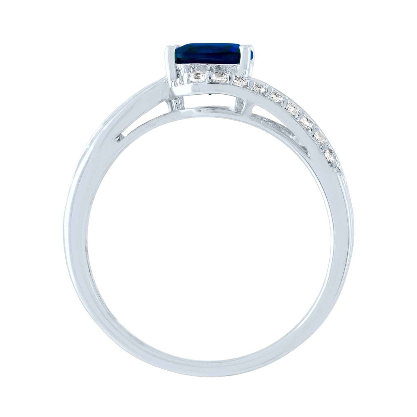 Created Cushion-Cut Blue and White Sapphire Fashion Ring in Sterling Silver front view
