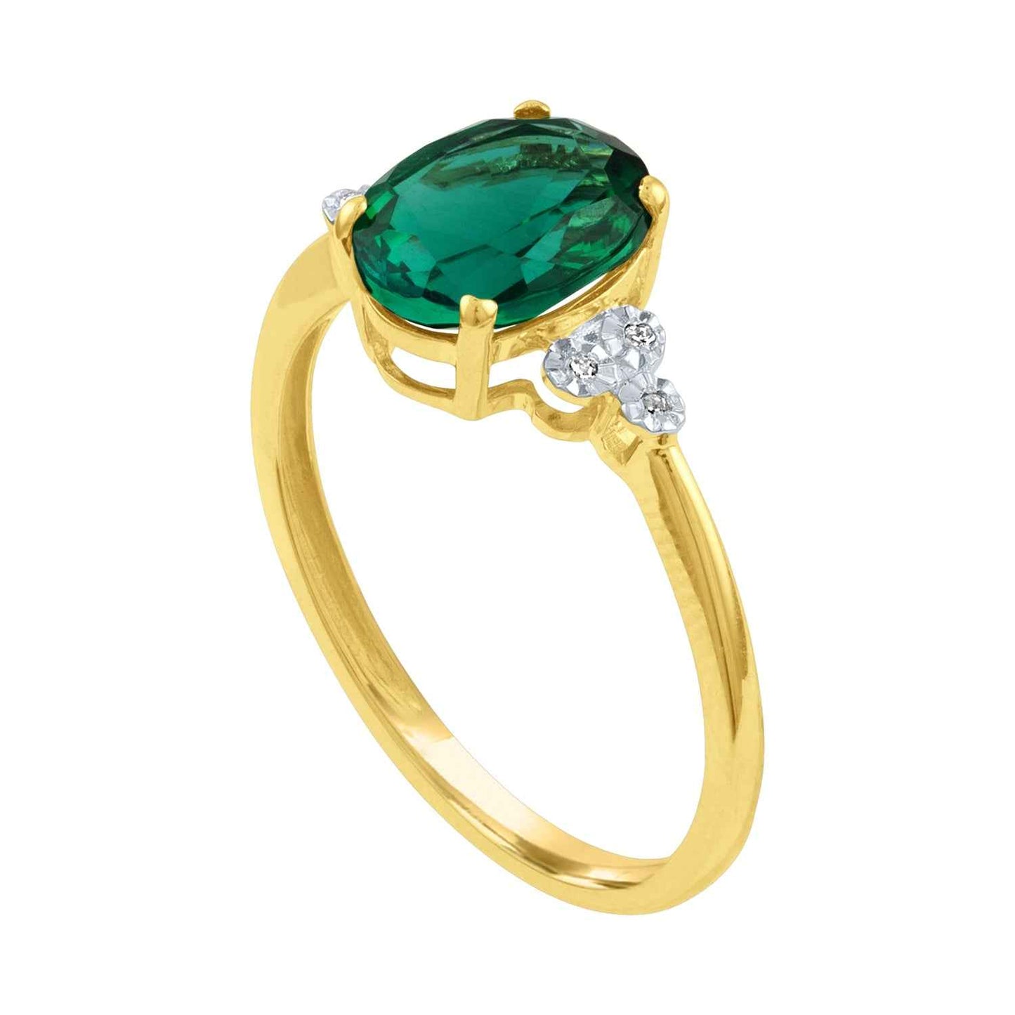Created Oval Emerald and .018 ct. tw. Diamond Fashion Ring with Miracle Plating in 10K Yellow Gold front view