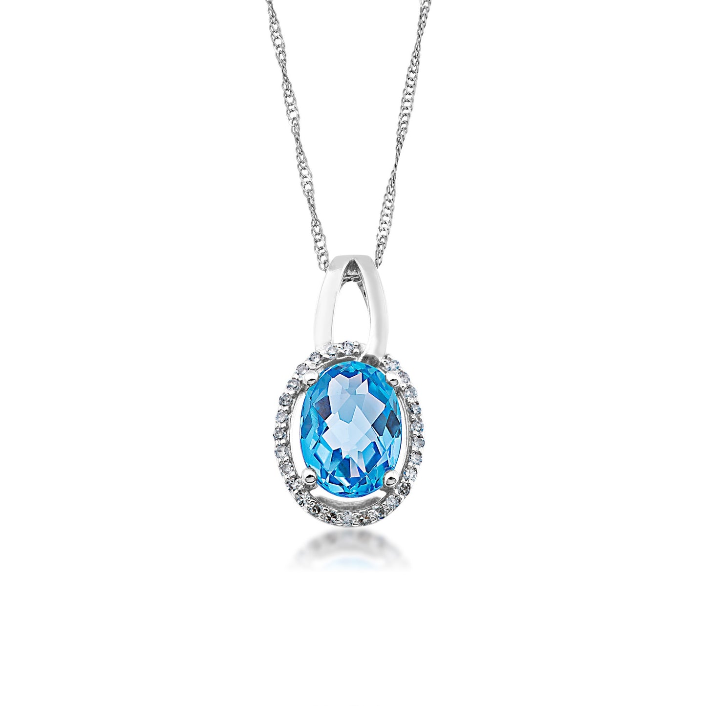 Swiss Blue Topaz and Diamond Necklace in 10 Kt. White Gold
