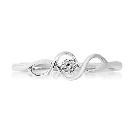 I Promise .035 ct. tw. Round Diamond Solitaire Promise Ring with Twist Accented Band in Sterling Silver close-up detail