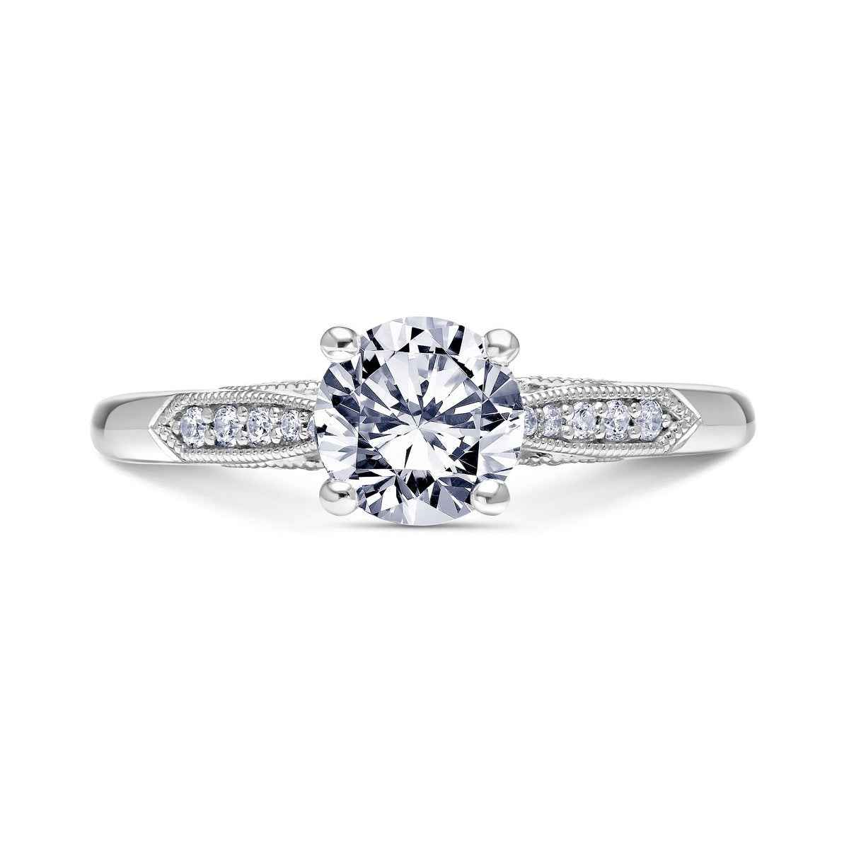 Scott Kay Heavens Gates 1/7 ct. tw. Diamond Semi-Mount Engagement Ring with Inset Diamonds and Milgrain Border in front view