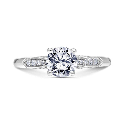 Scott Kay Heavens Gates 1/7 ct. tw. Diamond Semi-Mount Engagement Ring with Inset Diamonds and Milgrain Border in front view