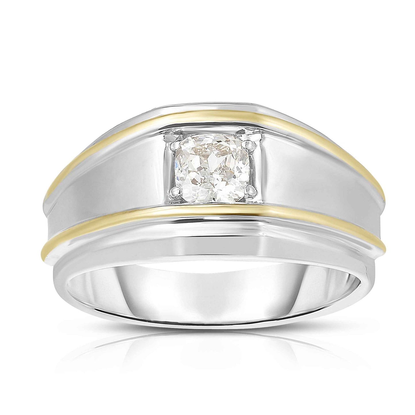 Men's 3/4 ct. tw. Cushion Cut Diamond Wedding Band with in a Polished 10K White & Yellow Gold