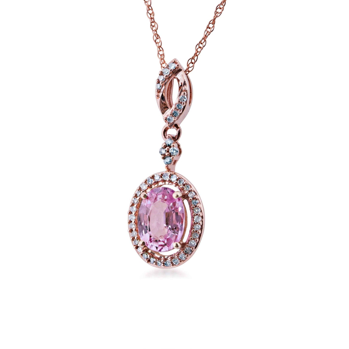 Pink Sapphire and 1/8 ct. tw. Diamond Oval Halo Pendant in 10K Pink Gold