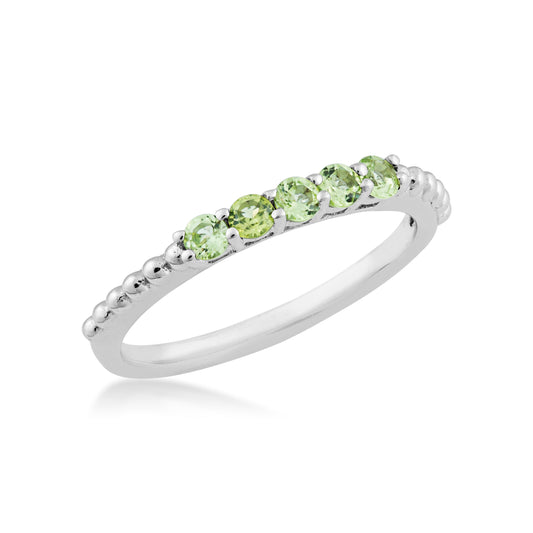 Peridot Stackable Fashion Ring with Beaded Band in Sterling Silver front view