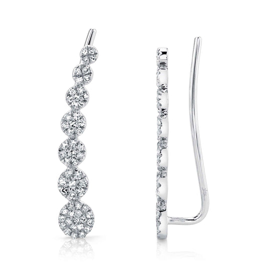 Shy Creation 1/4 ct. tw. Round Diamond Pave Cluster Fashion Earclimber in 14K White Gold front view
