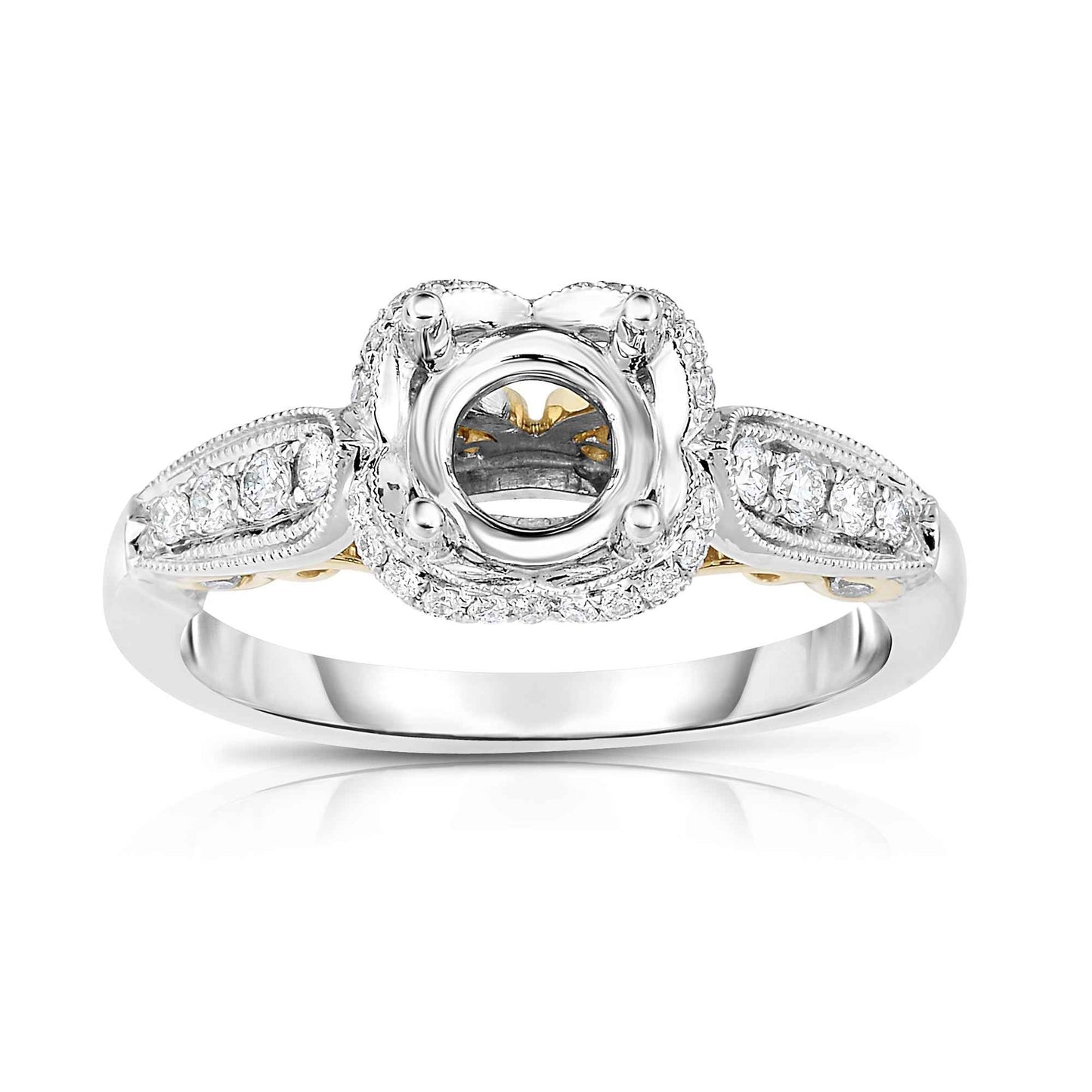 1/3 ct. tw. Halo with Milgrain Design Semi-Mount Engagement in 14K White and Yellow Gold