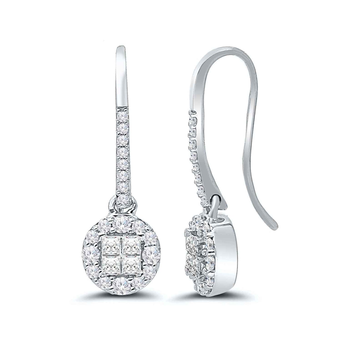 1/2 ct. tw. Diamond Quad Round Halo Dangle Earrings in 10K White Gold