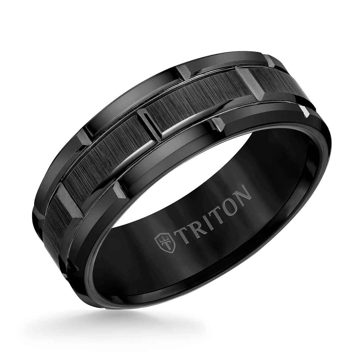 Triton Men's 8mm Tungsten Ring with Vertical Cut Design front view