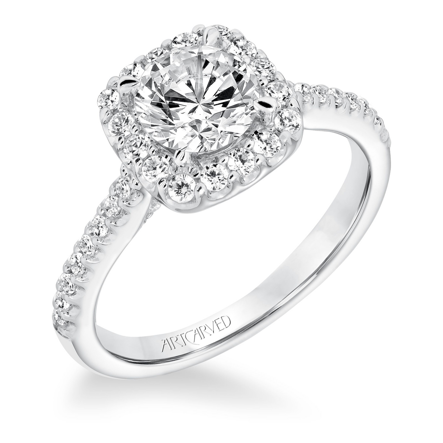 Artcarved Classic 1/2 ct. tw. Diamond Semi-Mount Engagement Ring with Halo in 14K White Gold side profile