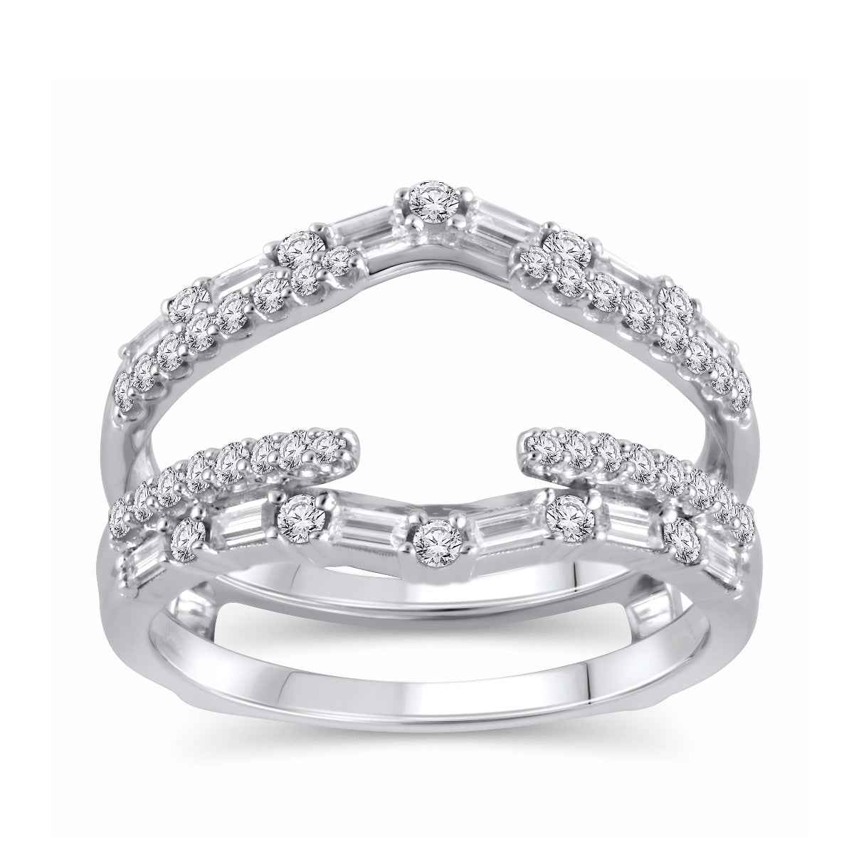 3/4 ct. tw. Insert Ring with Round Brilliant and Baguette Diamonds in 14K White Gold