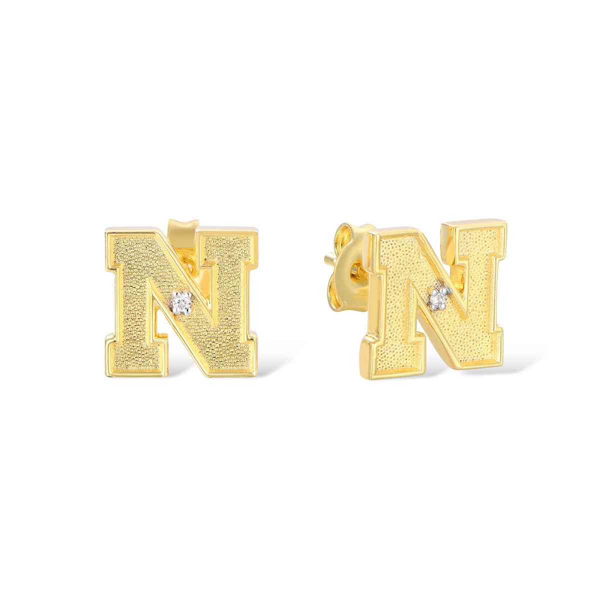 Collegiate Collection Diamond Accent Nebraska Earrings in 14K Yellow Gold Plated Sterling Silver