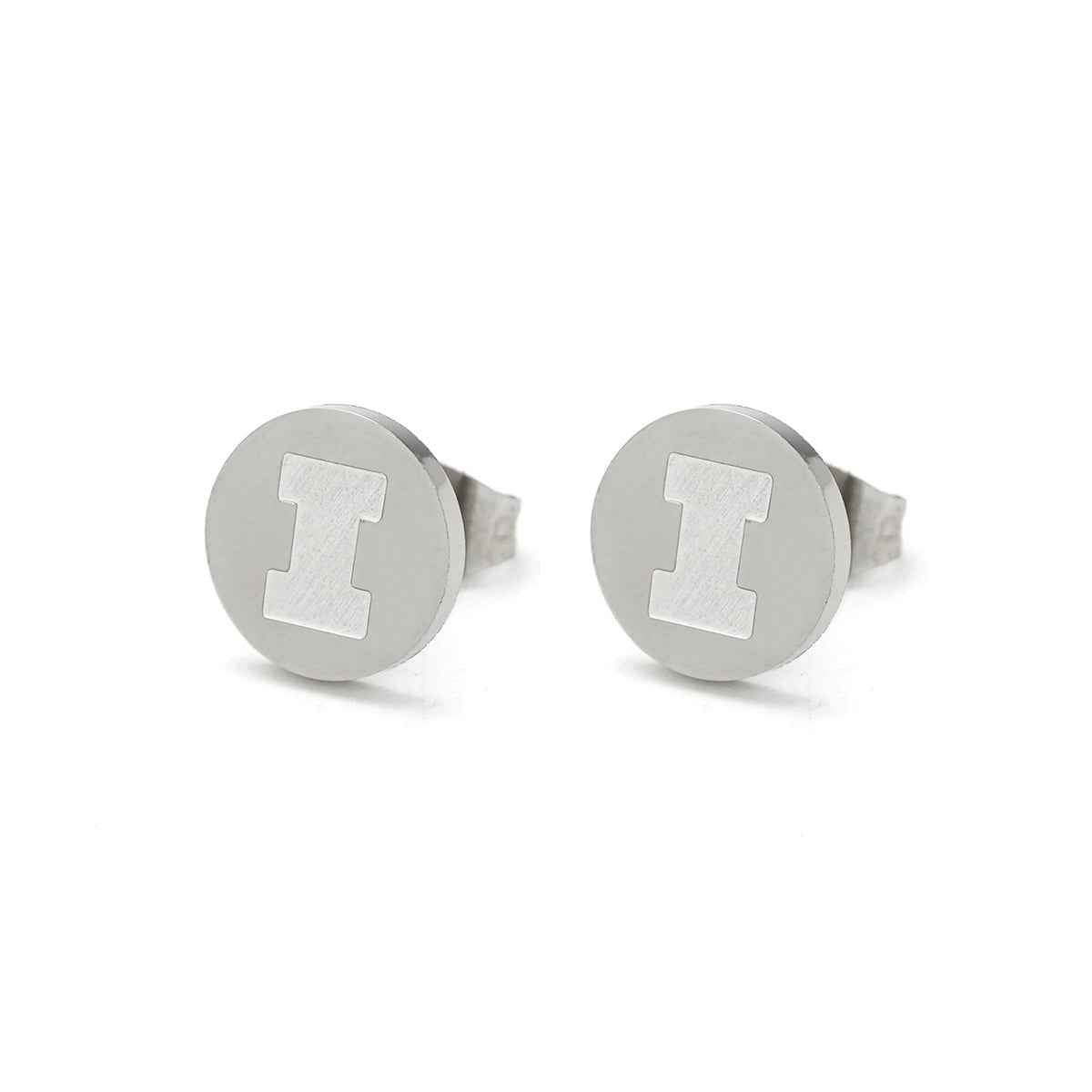 Collegiate Collection Illinois Button Earrings in Stainless Steel