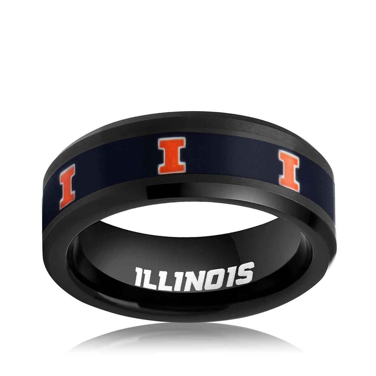 Collegiate Collection Men's 8mm Illinois Fighting Illini Ring in Black Tungsten