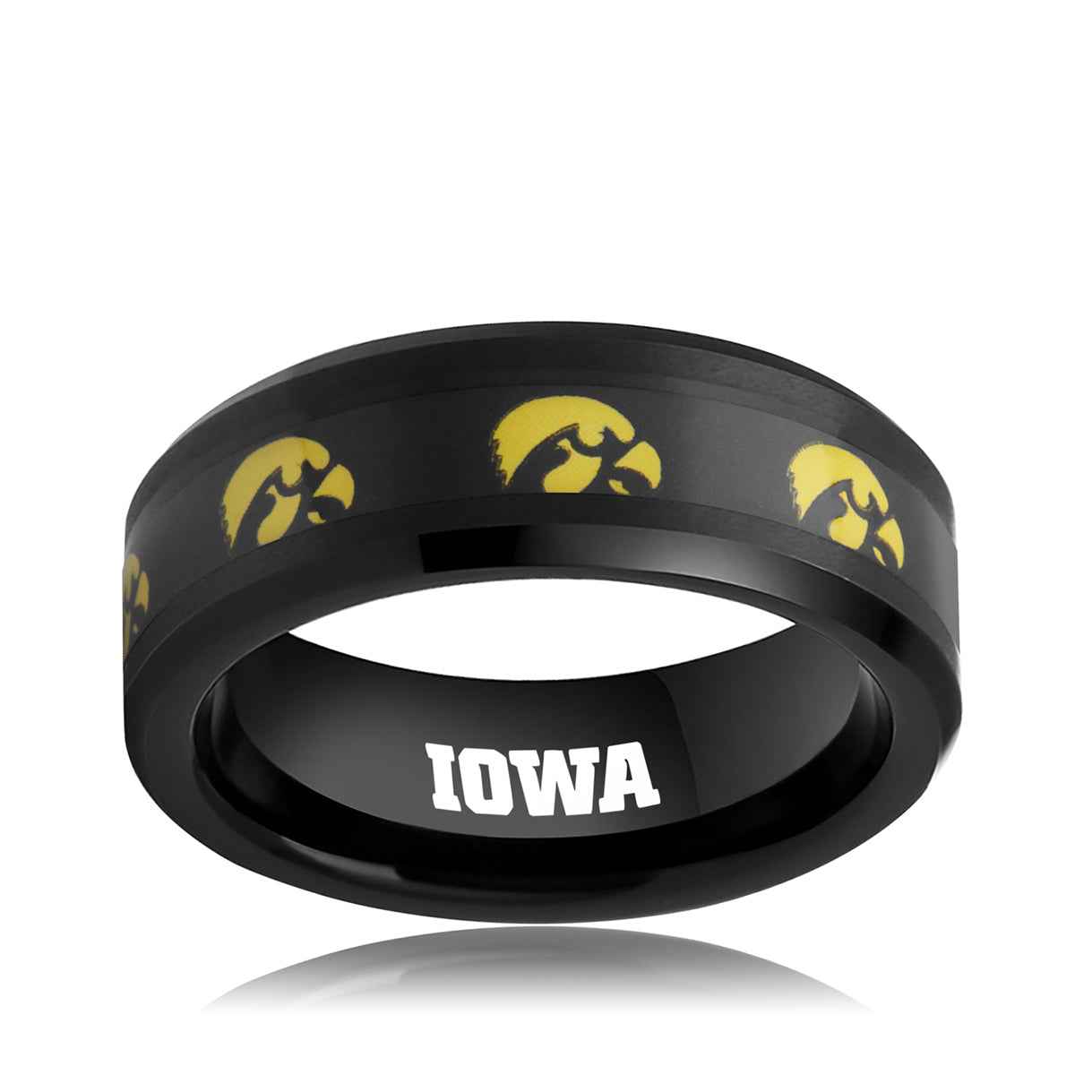 Collegiate Collection Men's 8mm Iowa University Hawkeyes Ring in Black Tungsten