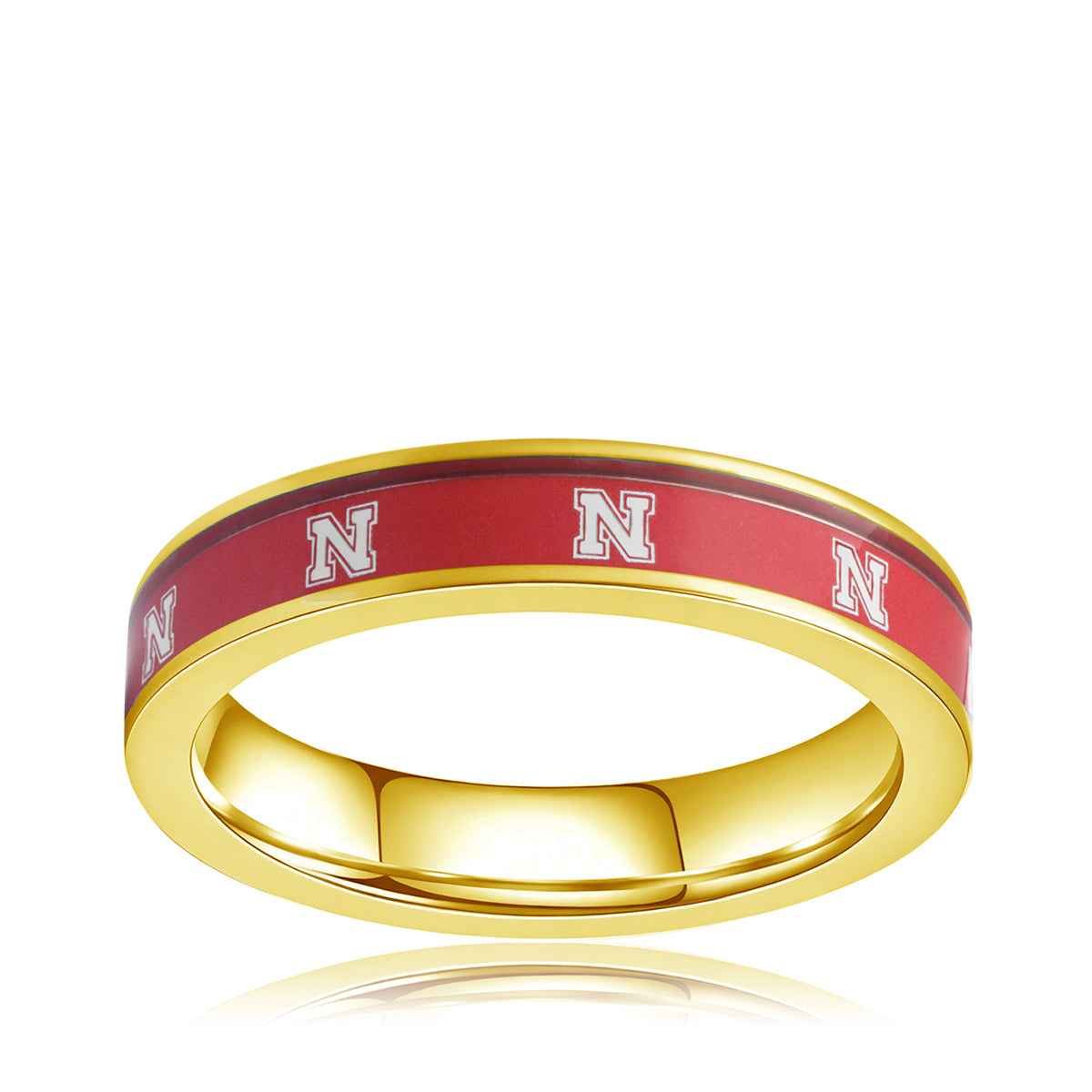 Collegiate Collection 4.5mm Nebraska Huskers Ring in Gold-Tone Ion Plated Stainless Steel