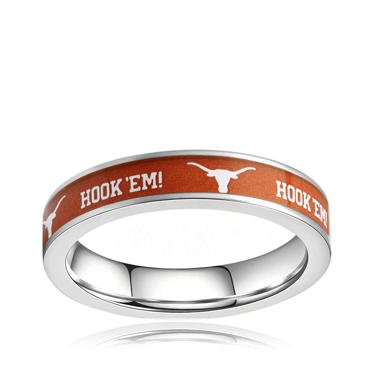 Collegiate Collection 4.5mm Orange University of Texas Hook Em Ring in Stainless Steel