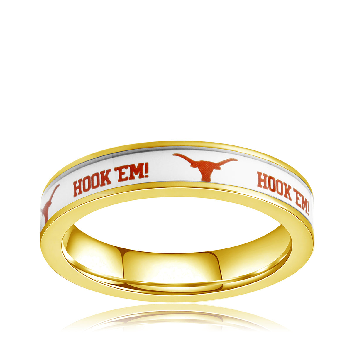white Texas hook em gold ring