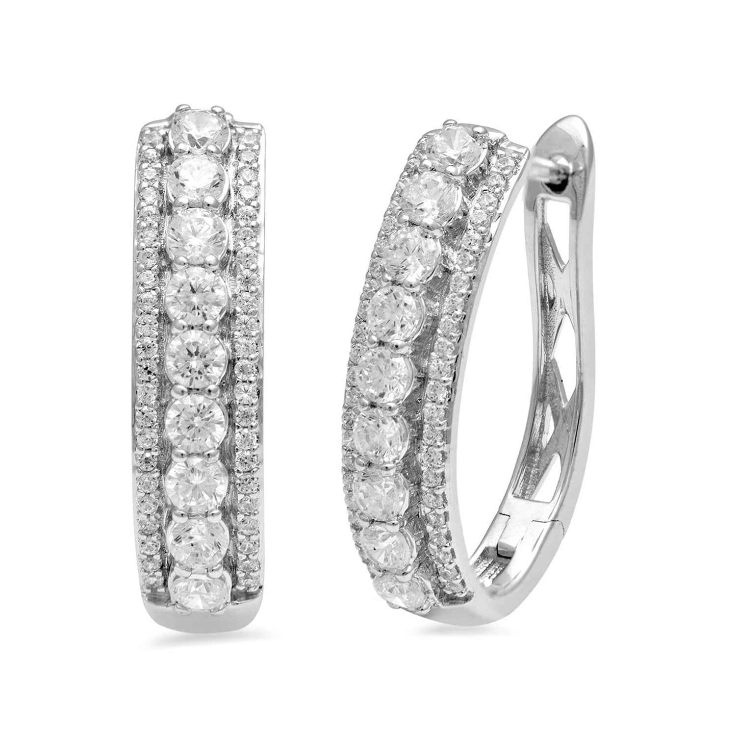 1 ct. tw. Round Diamond Hoop Hinged-Back Earrings in 10K White Gold