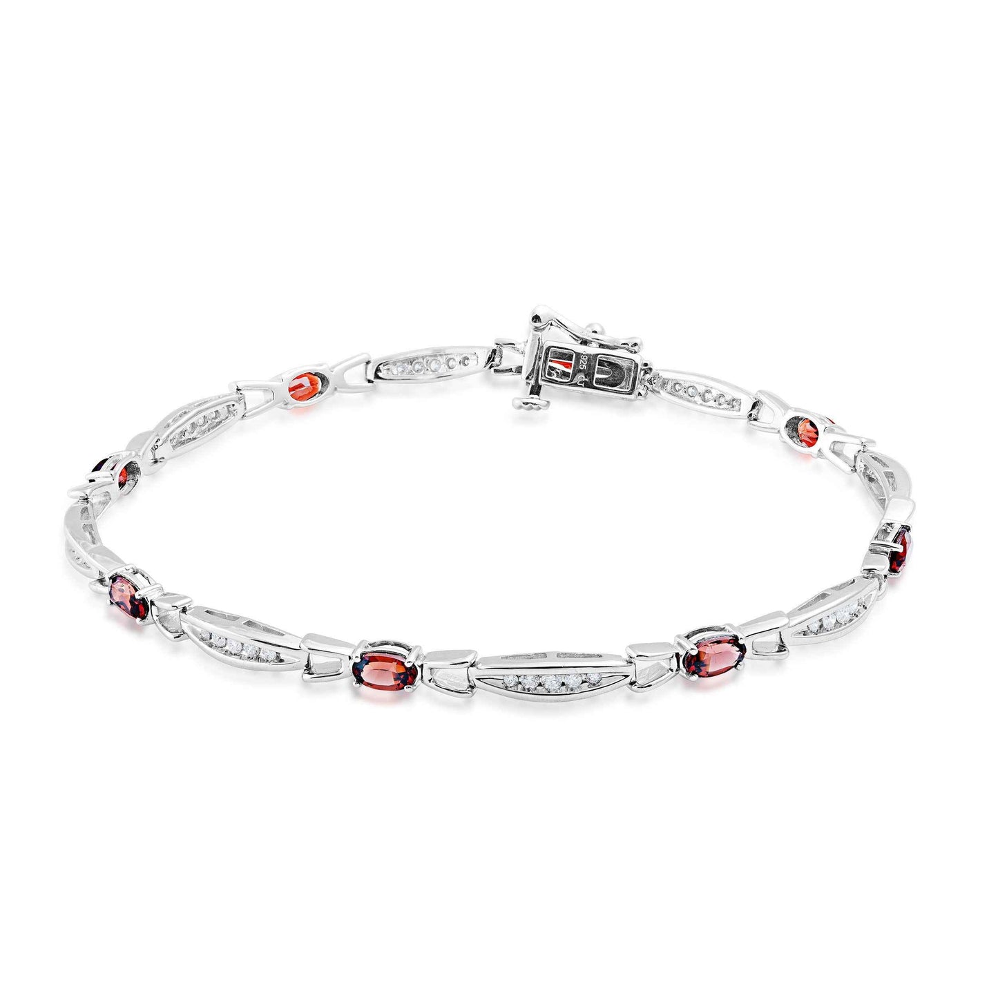 1/3 ct. tw. Diamond with Garnet Bracelet in Sterling Silver