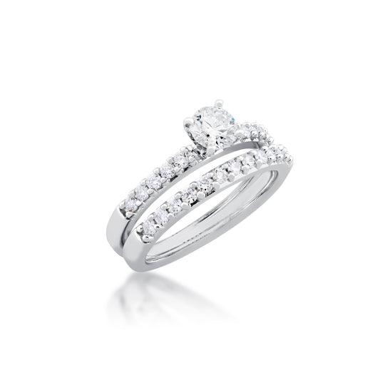 Natural 1 ct. tw. Round Brilliant Diamond Wedding Set in 14K White Gold close-up detail