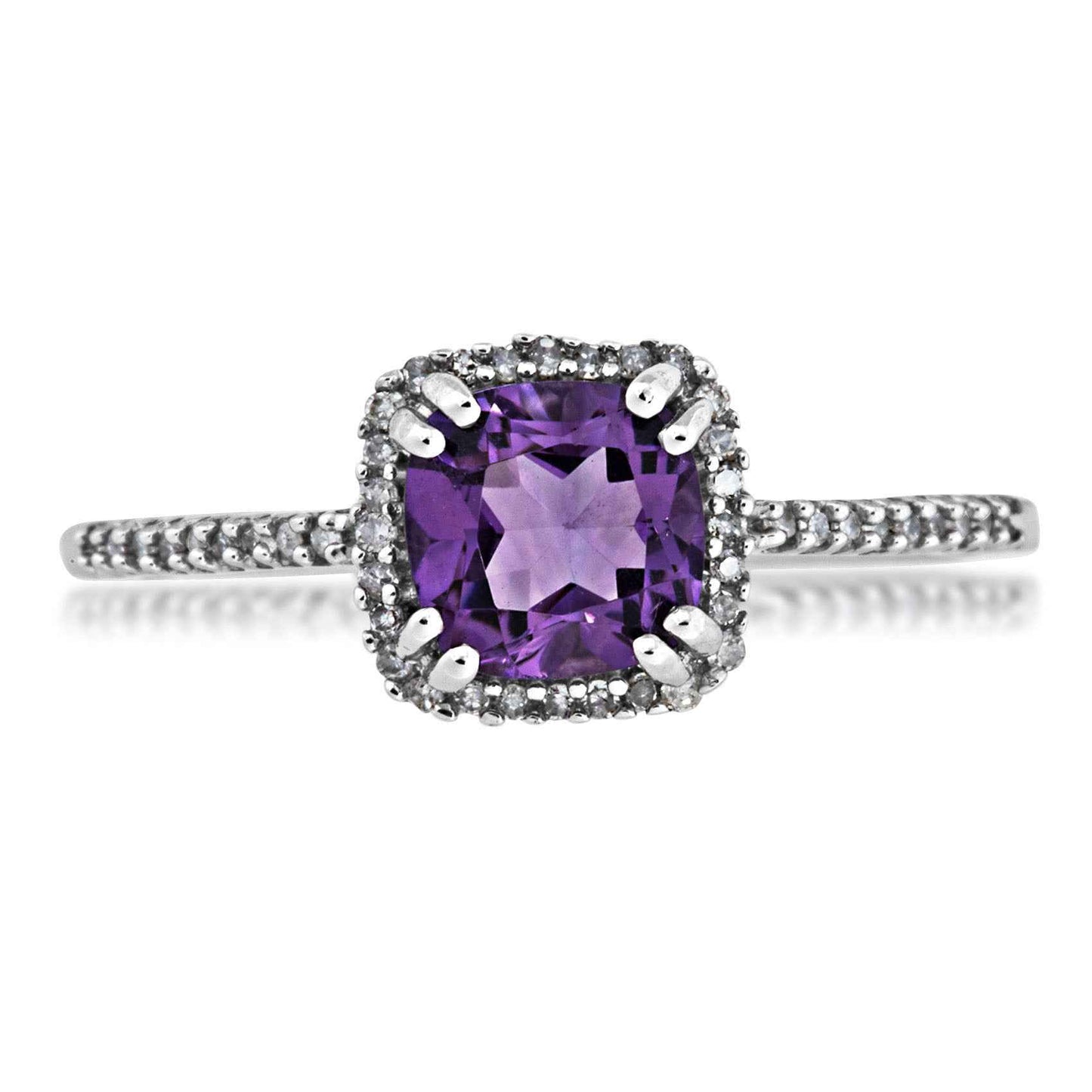 Amethyst and Diamond Ring in 10 Kt. White Gold front view