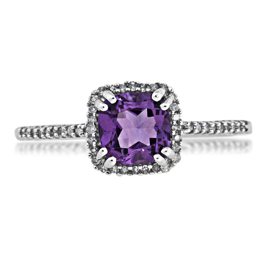 Amethyst and Diamond Ring in 10 Kt. White Gold front view